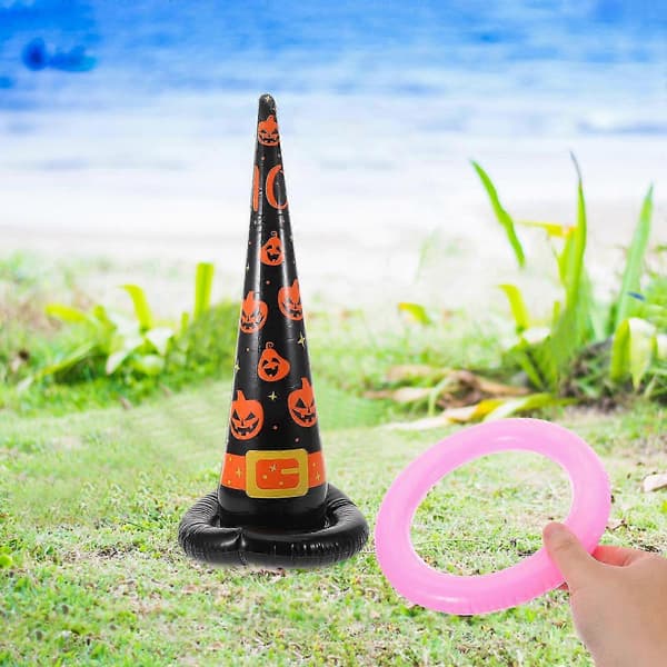Oppusteligt heksehat-ringspil 1 sæt plast til Halloween-karneval (Peng)
