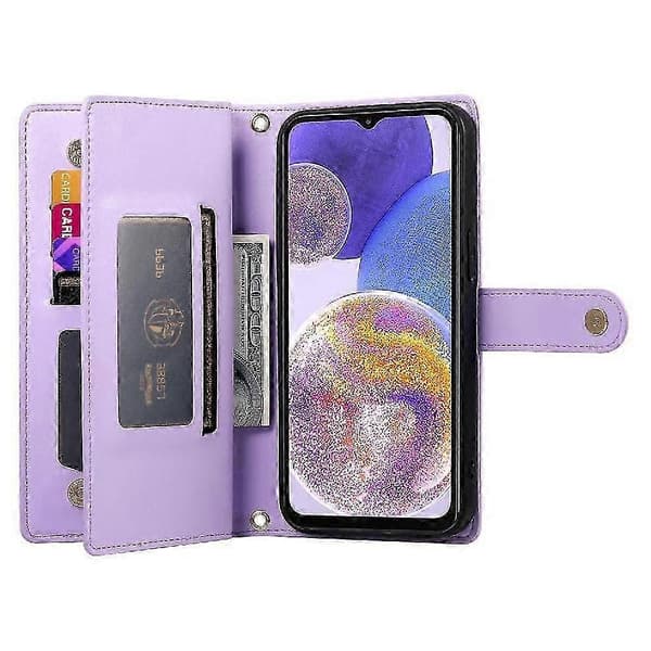 Samsung Galaxy A23 4G/5G Flip PU-läder Plånboksfodral med handledsrem - 6 kortplatser Dragkedjeficka (PE)
