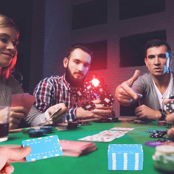 Blå pokerchips rektangulære pokerchips til spil 10 stk. (Peng)