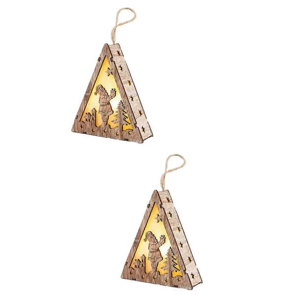Hængende julepynt i træ til festivalbrug, 2 stk. LED-ornament (pingvin)