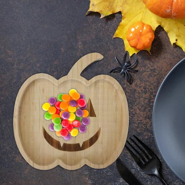 Pumpa serveringsbräda i trä med dekorativa skålar för Halloween-snacks (Pe)