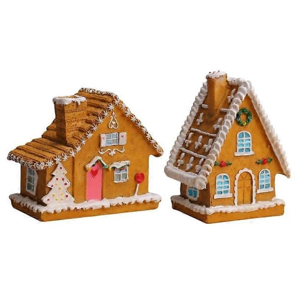 Julbyhus miniatyr pepparkakshus figur jul samlarobjekt byggnader med LED-ljus jul (Peng)