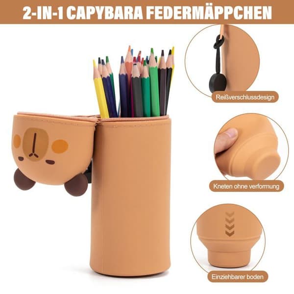 Capybara 2-i-1 silikone penalhus, kawaii stil, til blyanter og tuscher, til piger/drenge. Nonely (Pe)