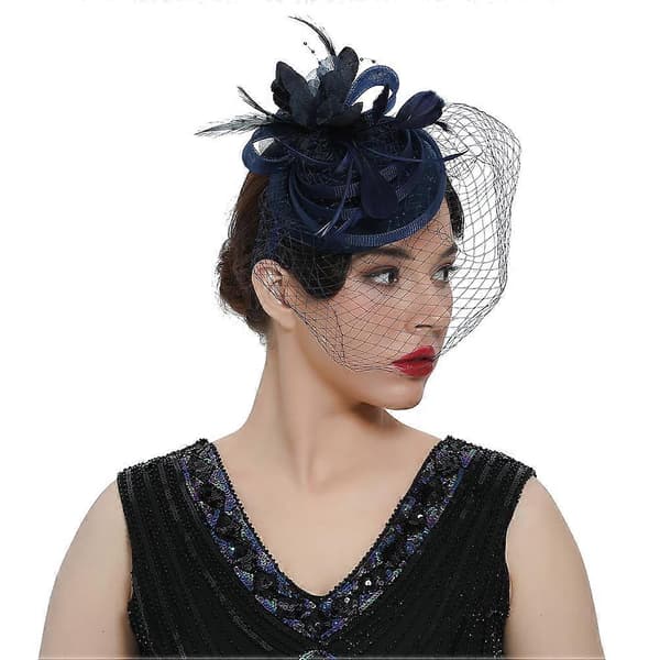 Fascinator-hårband för tebjudning, marinblå huvudbonad med klämma (Peng)