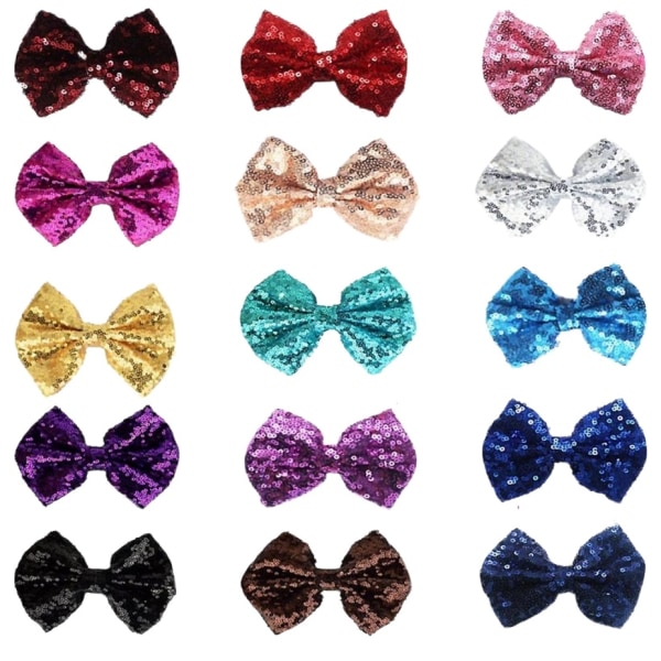 Festhårrosetter Clips For Girls 15st Bling Sparkly Glitter
