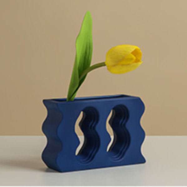 Geometrisk Vas Morandi Keramik, Vardagsrumsblomma Blue