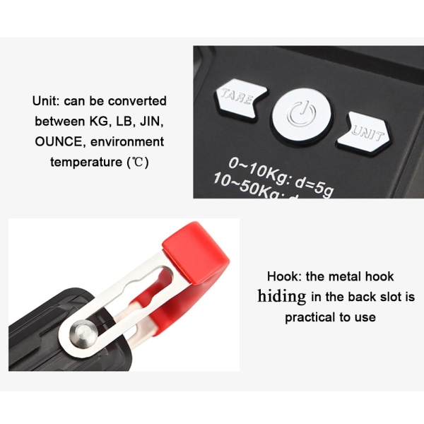 50Kg/10g LCD Digital Display Bakgrundsbelysning Bärbar hängkrok