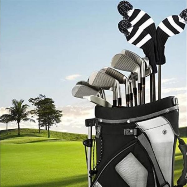 Stickade golfhuvudkåpor 3 delar paket som passar över (svart)