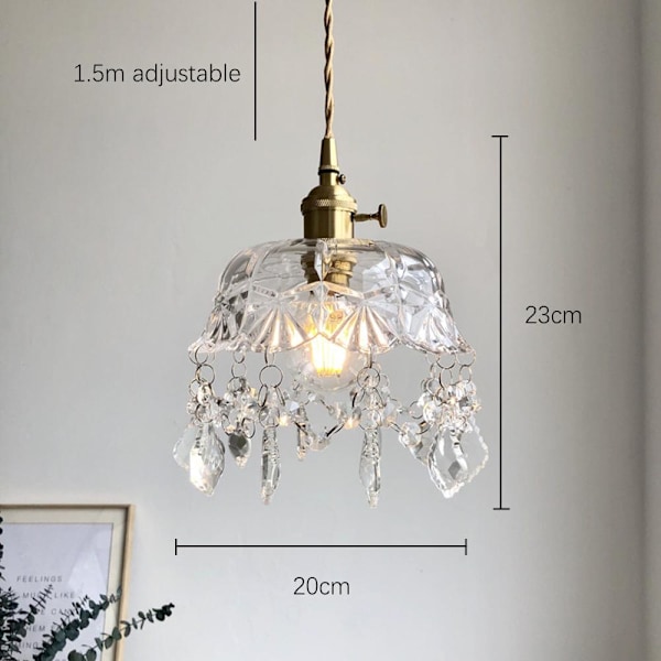 20 cm liten ljuskrona i mässing, 220V E27*1 utan glödlampa
