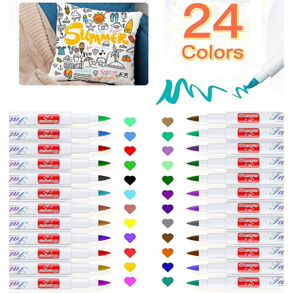 24 färger textilmarkörer, maskintvättbar tygmålning
