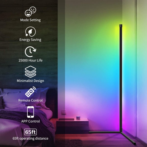 Golvlampa, RGBW LED färgskiftande hörngolvlampa,