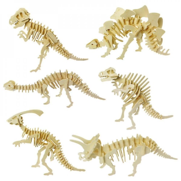 W01 3d träpussel - 6-delat set dinosaurieskelett i trä