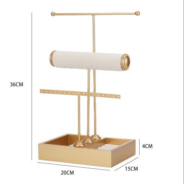 T-formad 3-vånings smyckesställ, örhängen, halsband, Black