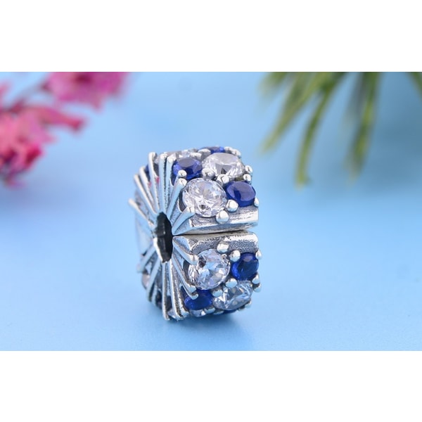 925 Sterling Silver Clear & Blue Sparkling Clip Charm