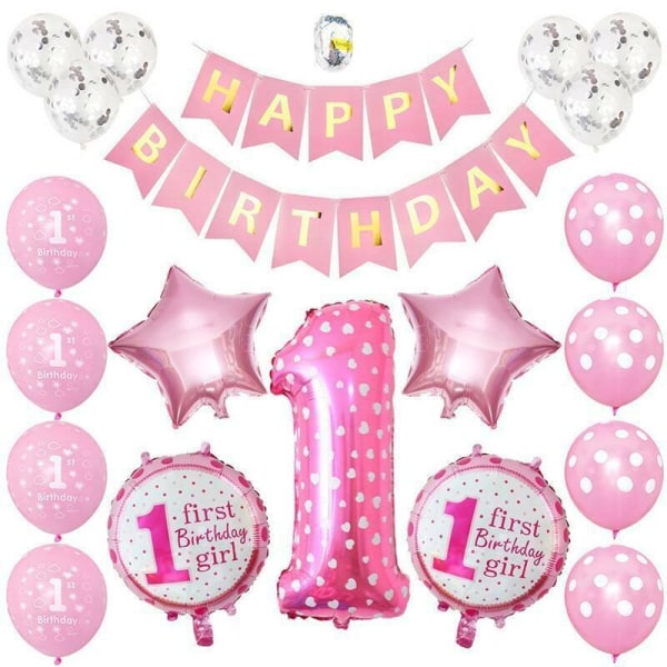 (Rosa) Ballonger för baby för första 1:a födelsedagen
