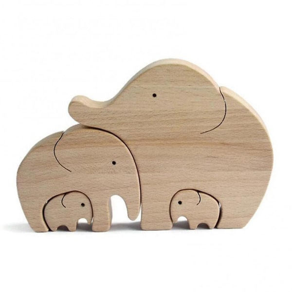 (C) Elefant mor och barn mors dag gåva trä