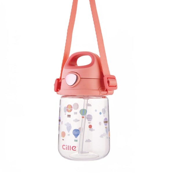 370 ml Tritan Learning Drinking Cup med handtag, förseglad halm Pink strap