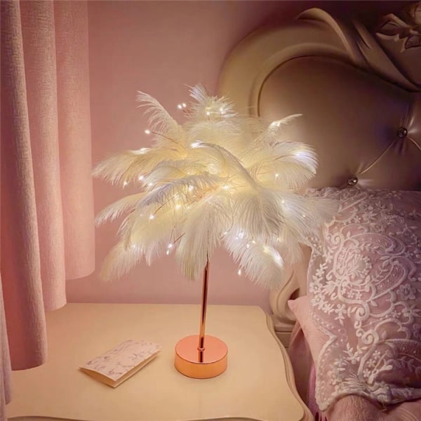 DIY Creative Feather Bordslampa Varmvitt Ljusträd