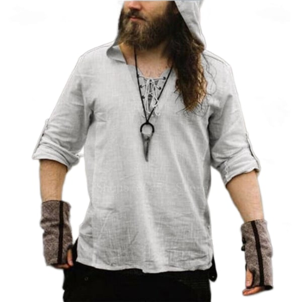 L Man Retro Medeltida Pirate Viking Cosplay Shirt Vintage