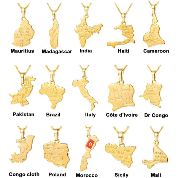 (Madagaskar) Nation Map Pendant Patriotism Smycken 18K guld