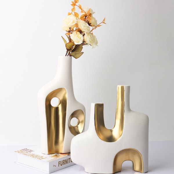 Keramiska vaser av hög kvalitet, handmålade handmålade hem Gold 25.5cm*23cm