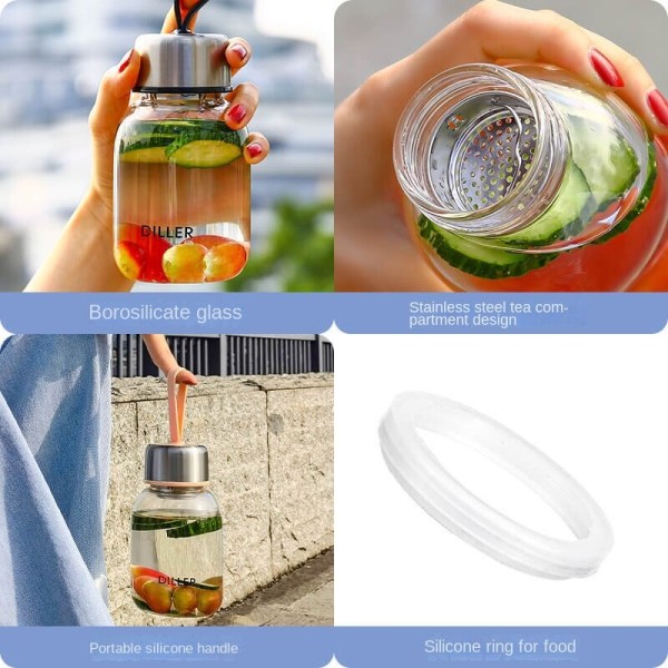 Creative Simple Glass, Portable Hand Cup, Transparent Glas Black 360ml