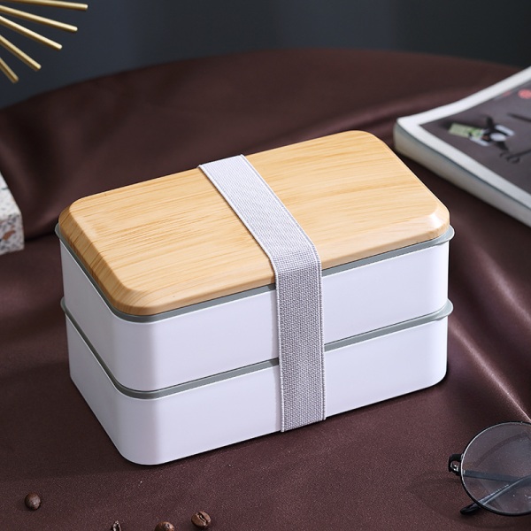 Dubbellagers Wood Grain Lunchbox, mikrovågsugn i japansk stil White 1200ml