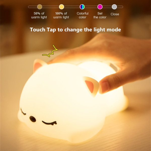 LED Nattljus Touch Sensor Färgglad tecknad silikon USB