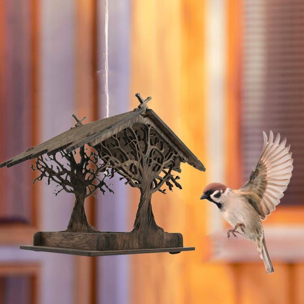 Trä fågelmatare hängande för trädgårdsgårdsdekoration