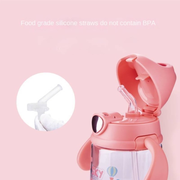 370 ml Tritan Learning Drinking Cup med handtag, förseglad halm Pink handle