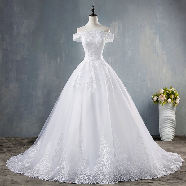 S White Ivory Off The Shoulder Bröllopsklänningar för brudar