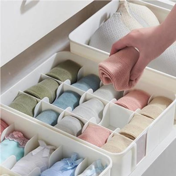 Förvaringslåda för hushållsunderkläder, sockor, underkläder, White 15 grids
