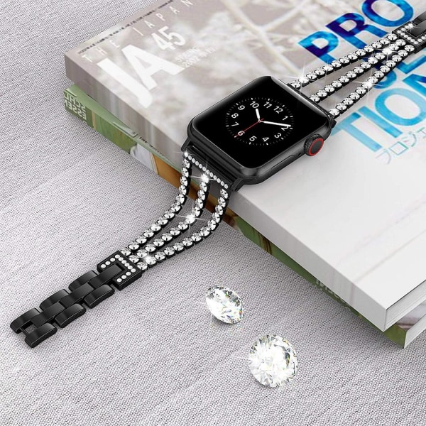 20 mm/22 mm rem för Samsung Galaxy Watch Tre diamantkedjor Black 20mm