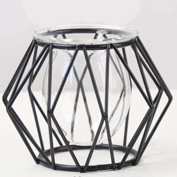 Iron Glas Hydroponic Container Vas Dekoration, Creative Black Hexagon