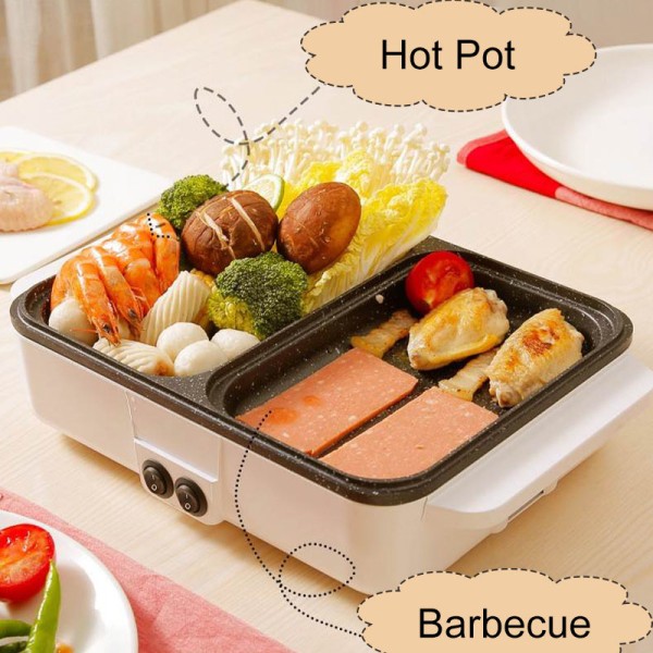 2 I 1 Elektrisk Hot Pot Cooker BBQ Grill 1200W 220V