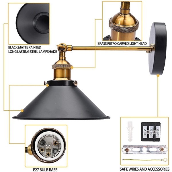 Lampor Industriell Vägglampa Light 2 Packs Justerbar Gunga