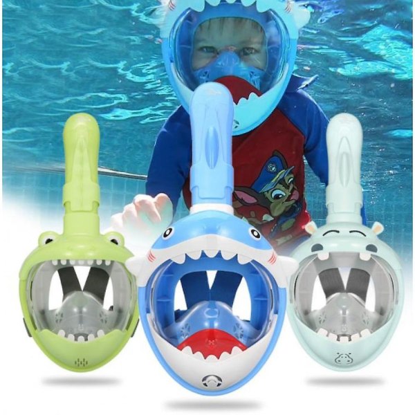 Tecknad vikbar helmask för snorkelmask för barn (hajblå)