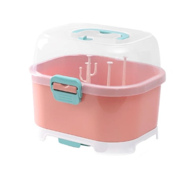 Bärbar förvaringslåda för mjölkflaskor, dammtät och dränerbar Pink 29.5*26*24cm