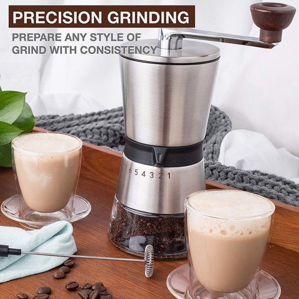 Precision manuella kaffekvarnar, 15 justerbara inställningar,