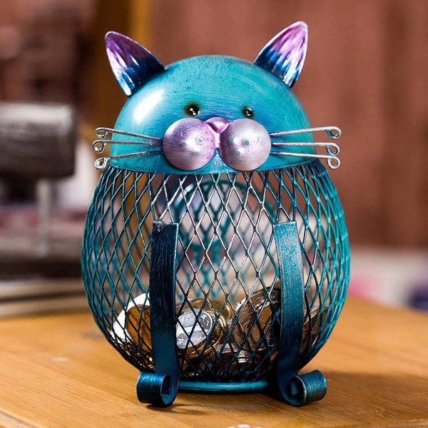 Cat Piggy Bank Metal Mynt Bank Sparbössa Figuriner Mynt Box
