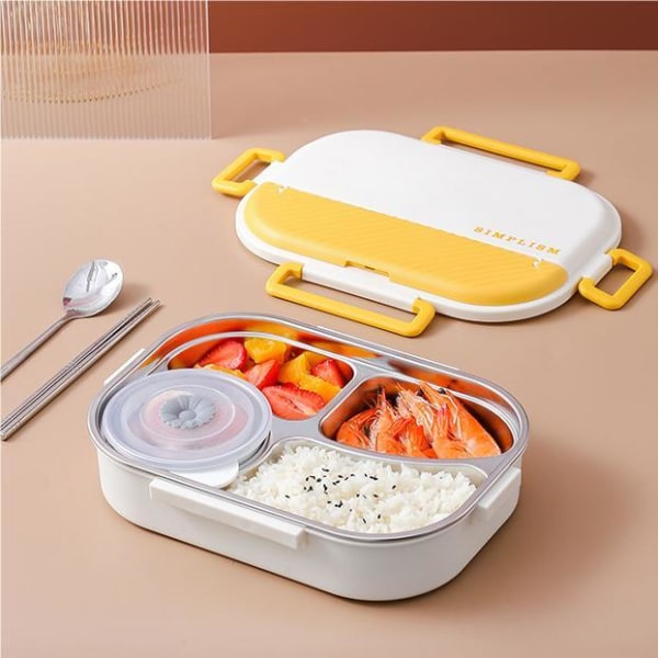 316 Lunchbox i rostfritt stål, Studentisolering Lunchbox Yellow Four grids (soup bowl + tableware)