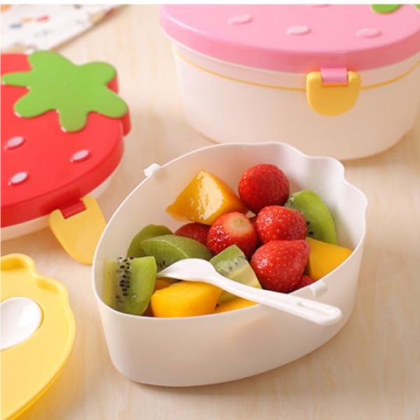 Japanese Strawberry Small Lunch Box, Mini Cute Double Layer Pink