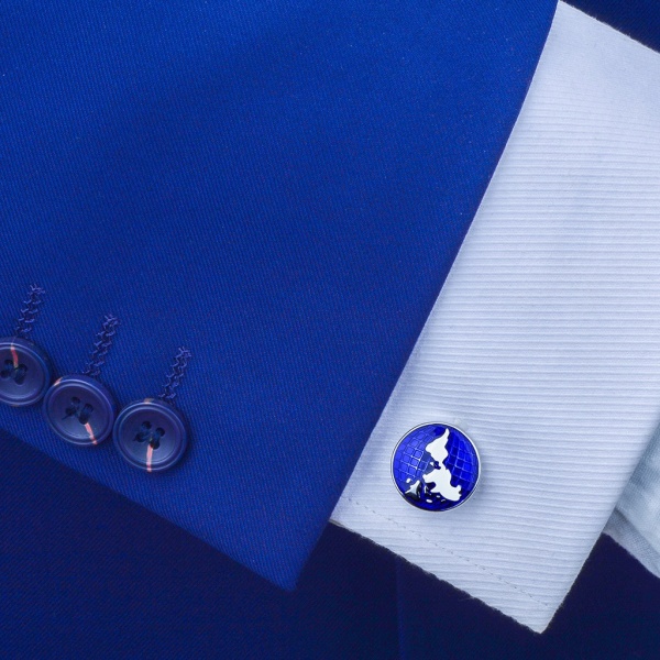 Herr kostymskjorta Manschettknappar Hög kvalitet rund blå manschett
