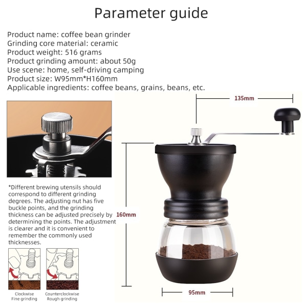 1st rostfritt stål keramisk malningskärna manuellt kaffe