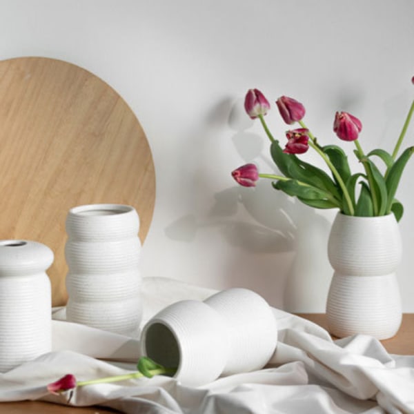 Vit matt keramik vattenresande torkad blomvas, enkel White B