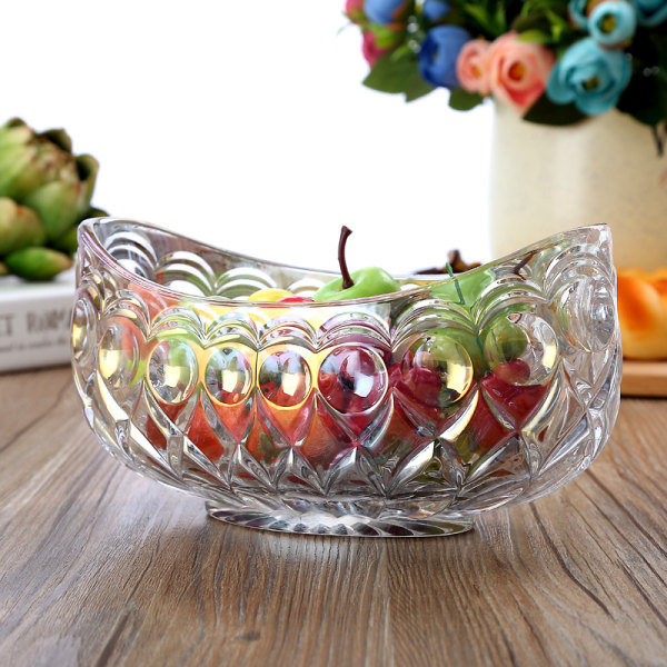 Delikat kristallglas stämplad fruktskål dekorativ båt