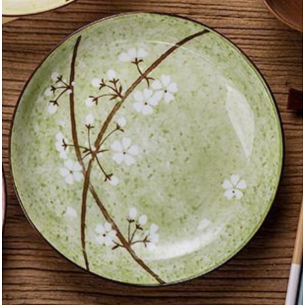8 tum torkad gren plommon grön keramisk platta japansk