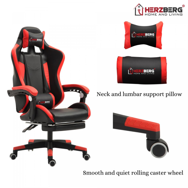 Herzberg HG-8080: Ergonomisk spelstol i racerstil svart