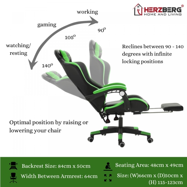 Herzberg HG-8080: Ergonomisk spelstol i racerstil svart