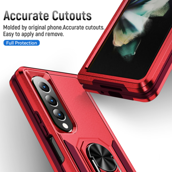 PC + CASE -fodral med hållare för Samsung Galaxy Z Fold4 Red+Rose Red